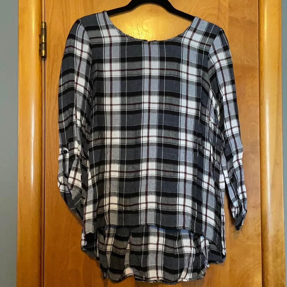 3/4 Sleeve Plaid Top
